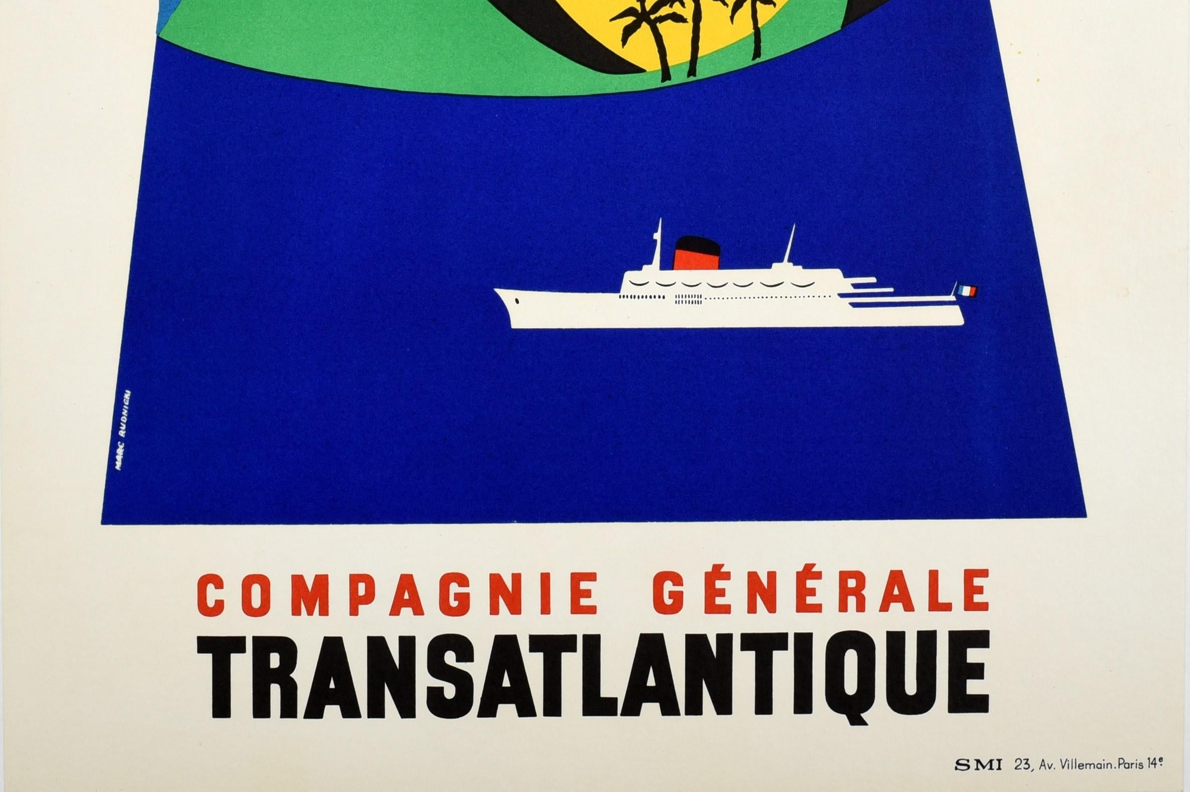 Mid-Century Modern Original Vintage Cruise Travel Poster Antilles Venezuela CGT Midcentury Design