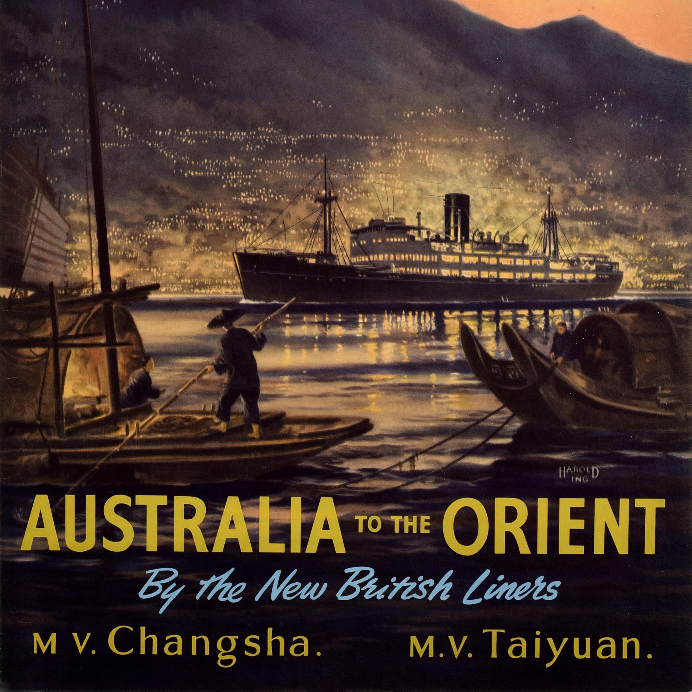 Original Vintage Cruise Travel Poster China Navigation Australia To The Orient In Good Condition For Sale In London, GB