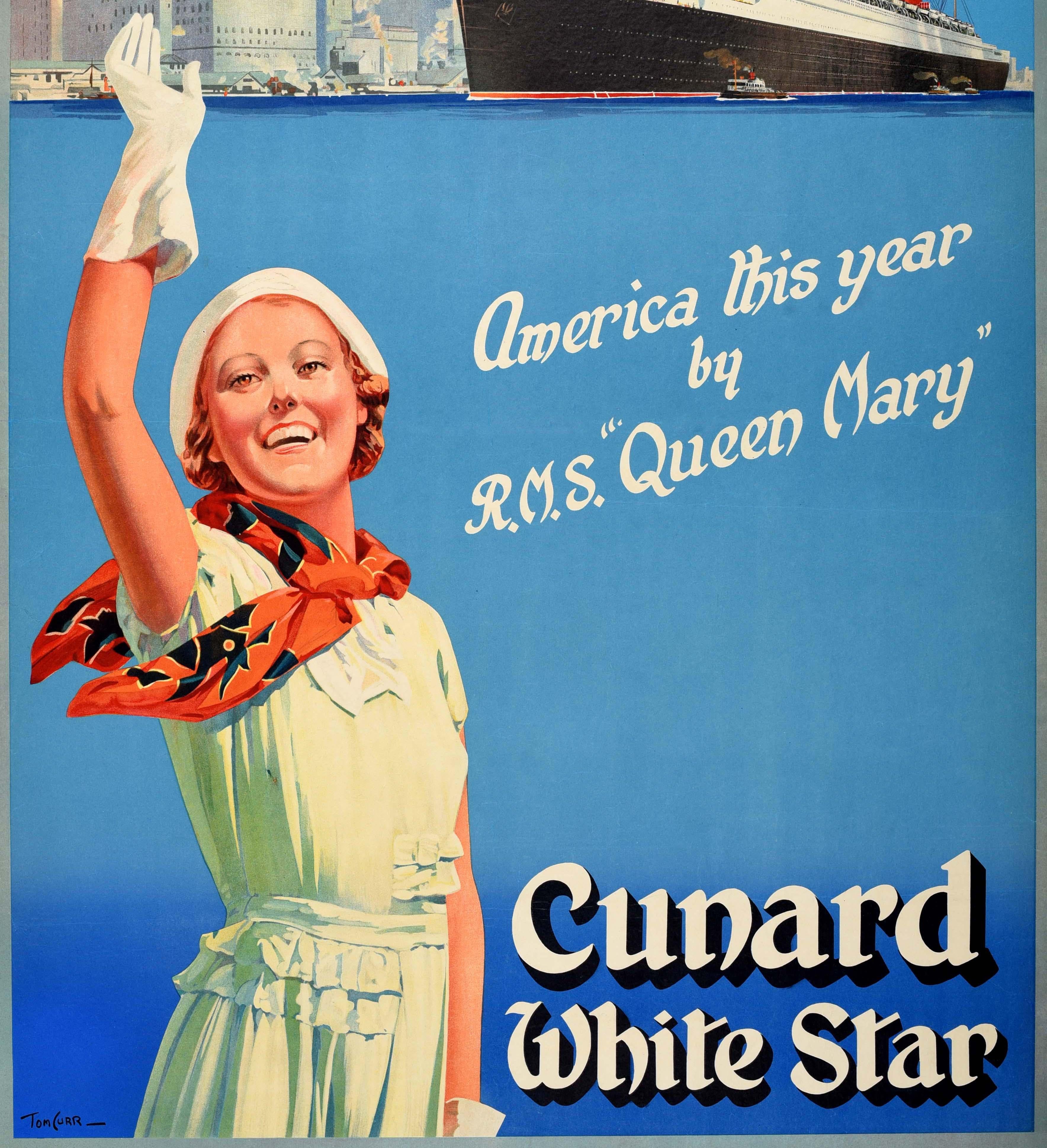 Original Vintage Kreuzfahrt-Reiseplakat Cunard White Star America RMS Queen Mary, RMS Queen Mary, Original (Britisch) im Angebot