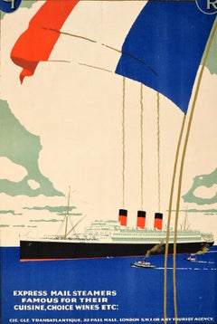 Original Vintage Cruise Travel Poster French Line Plymouth New York Art Deco