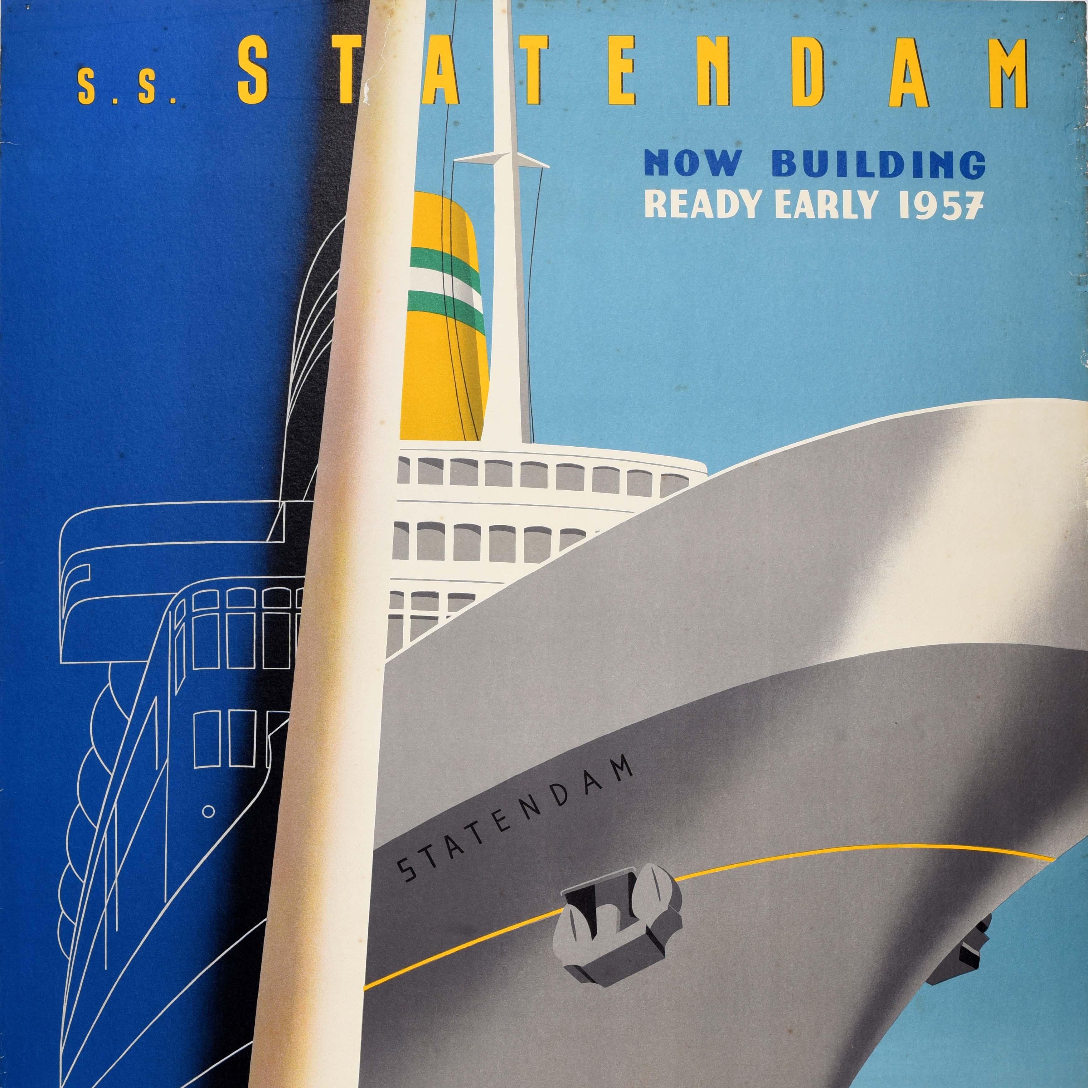 Original Vintage Cruise Travel Poster Holland America Line S.S. Statendam (Niederländisch) im Angebot