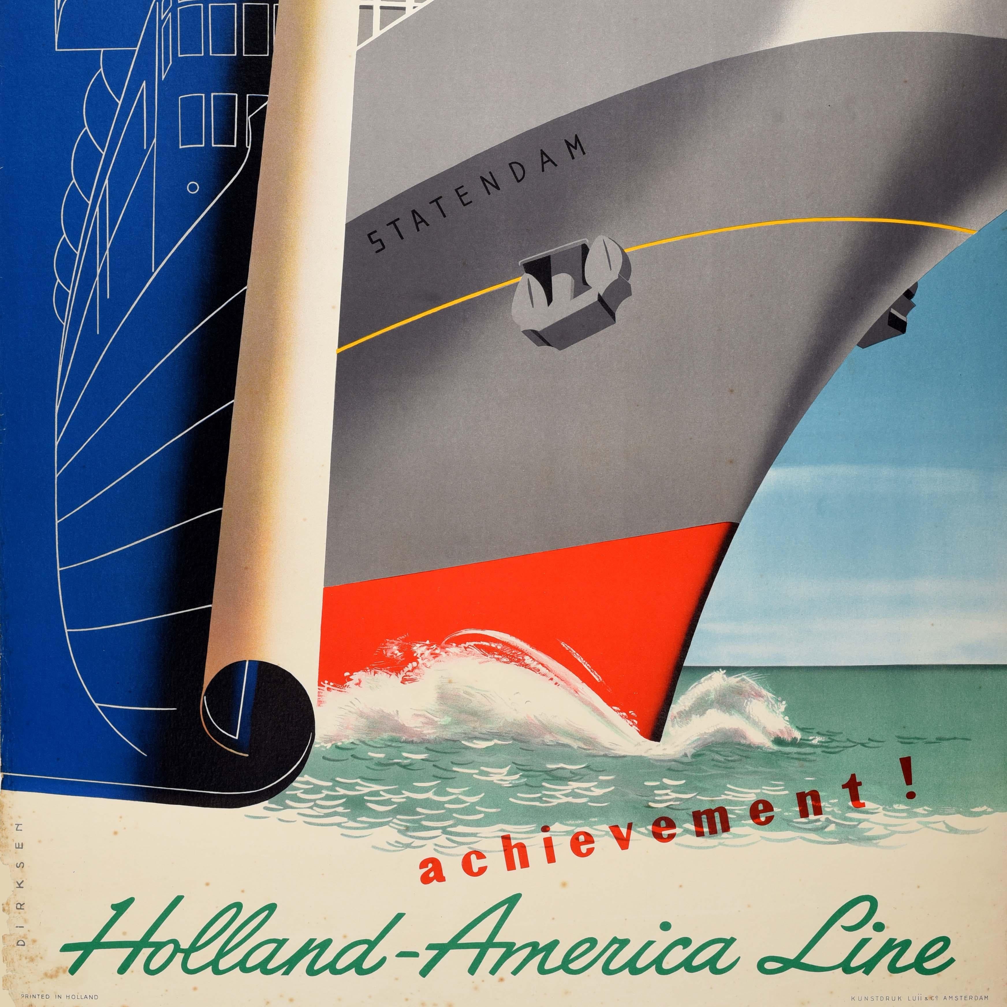 Original Vintage Cruise Travel Poster Holland America Line S.S. Statendam im Zustand „Gut“ im Angebot in London, GB