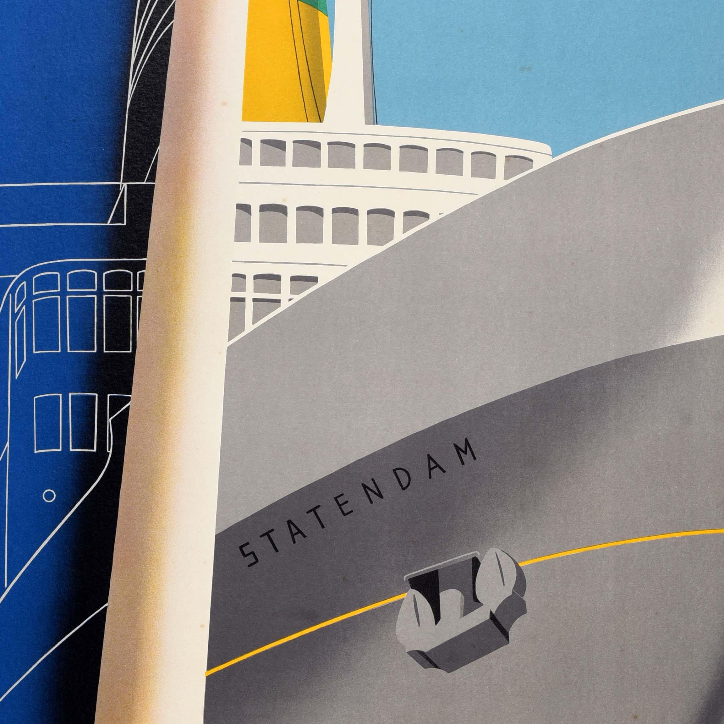 Original Vintage Cruise Travel Poster Holland America Line S.S. Statendam (Mitte des 20. Jahrhunderts) im Angebot