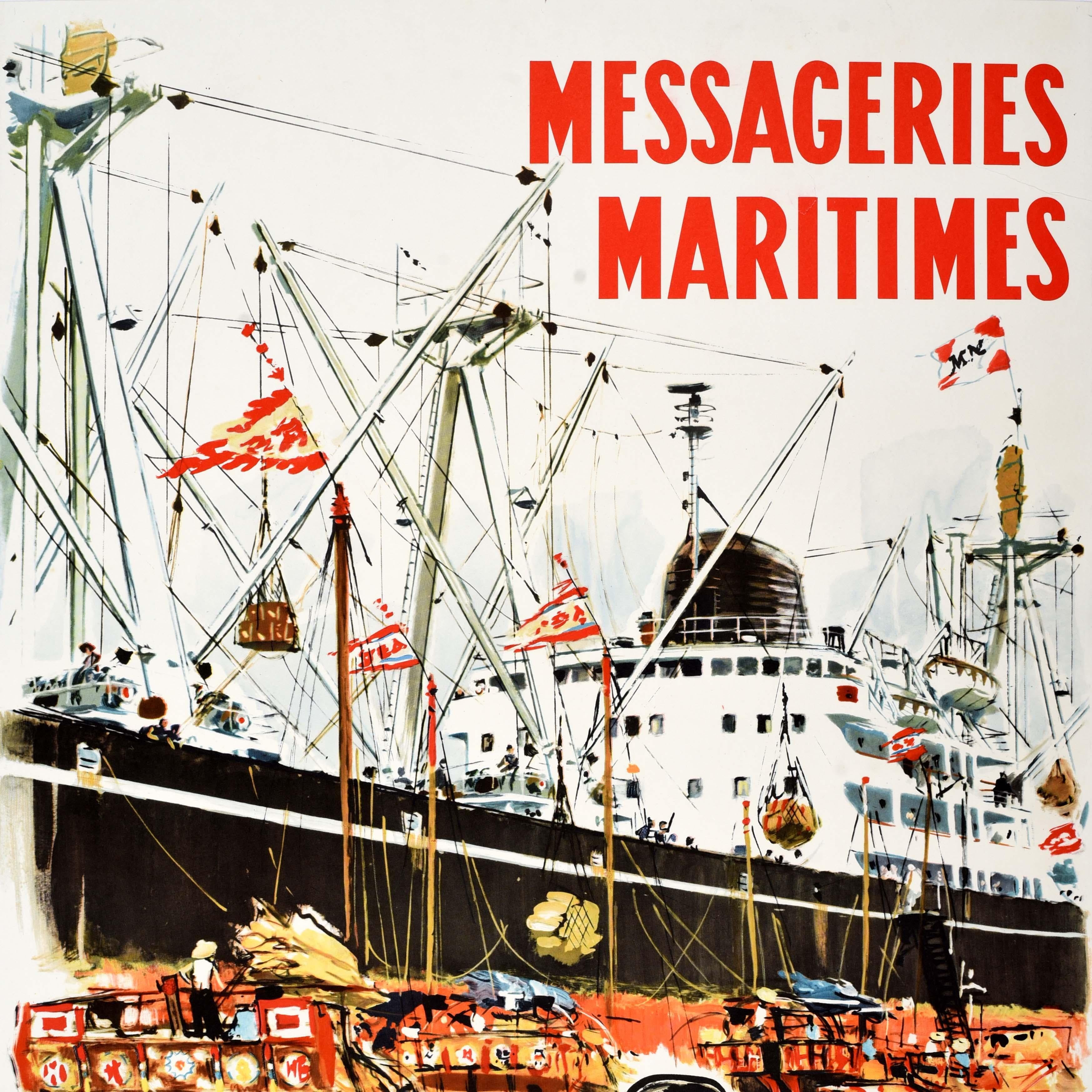 Francese Poster da crociera originale d'epoca Messageries Maritimes Albert Brenet Asia in vendita