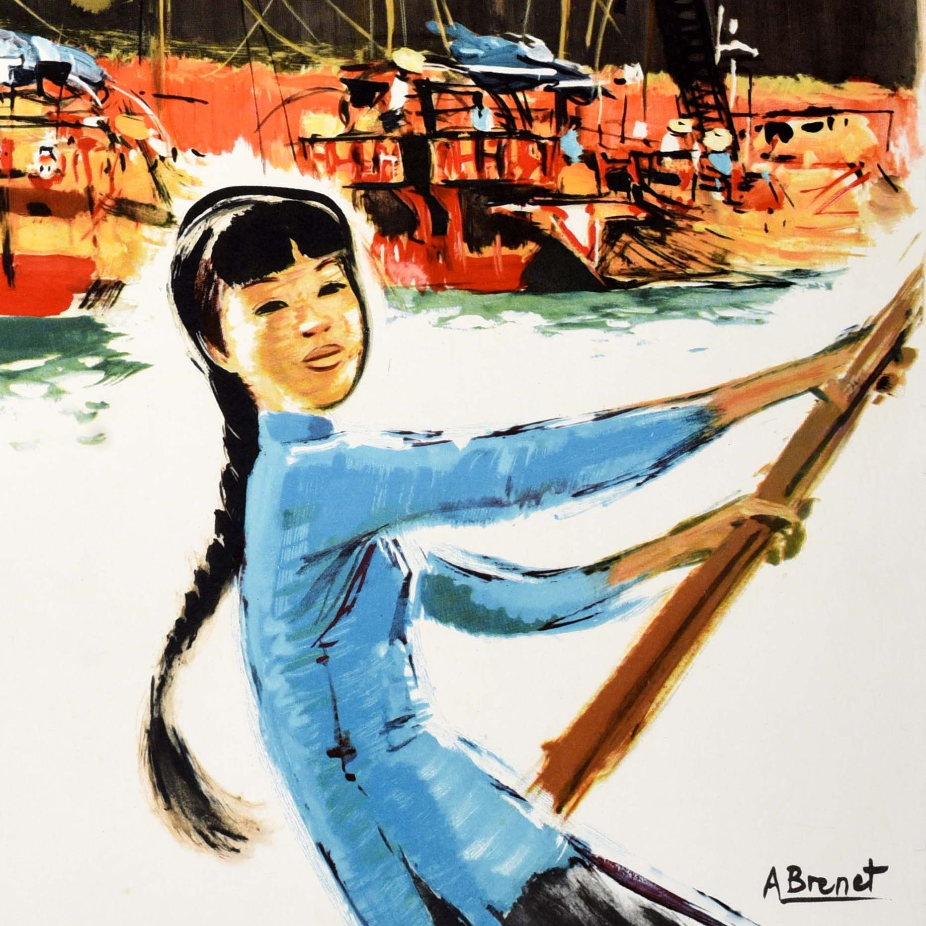 Metà XX secolo Poster da crociera originale d'epoca Messageries Maritimes Albert Brenet Asia in vendita
