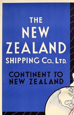 Original Vintage Cruise Travel Poster Neuseeland Schifffahrtsgesellschaft Fracht