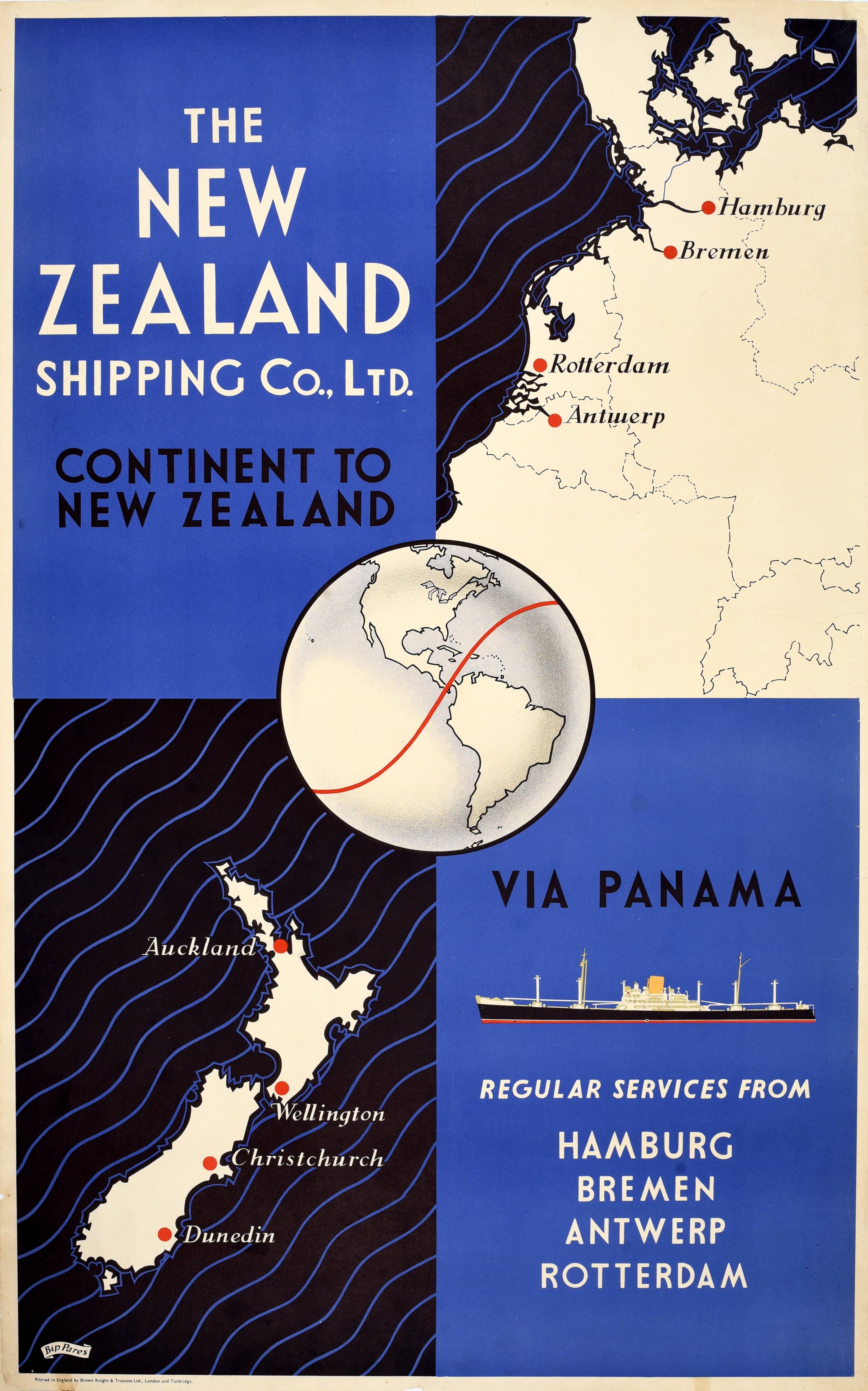 Original Vintage Cruise Travel Poster Neuseeland Schifffahrtsgesellschaft Fracht im Angebot