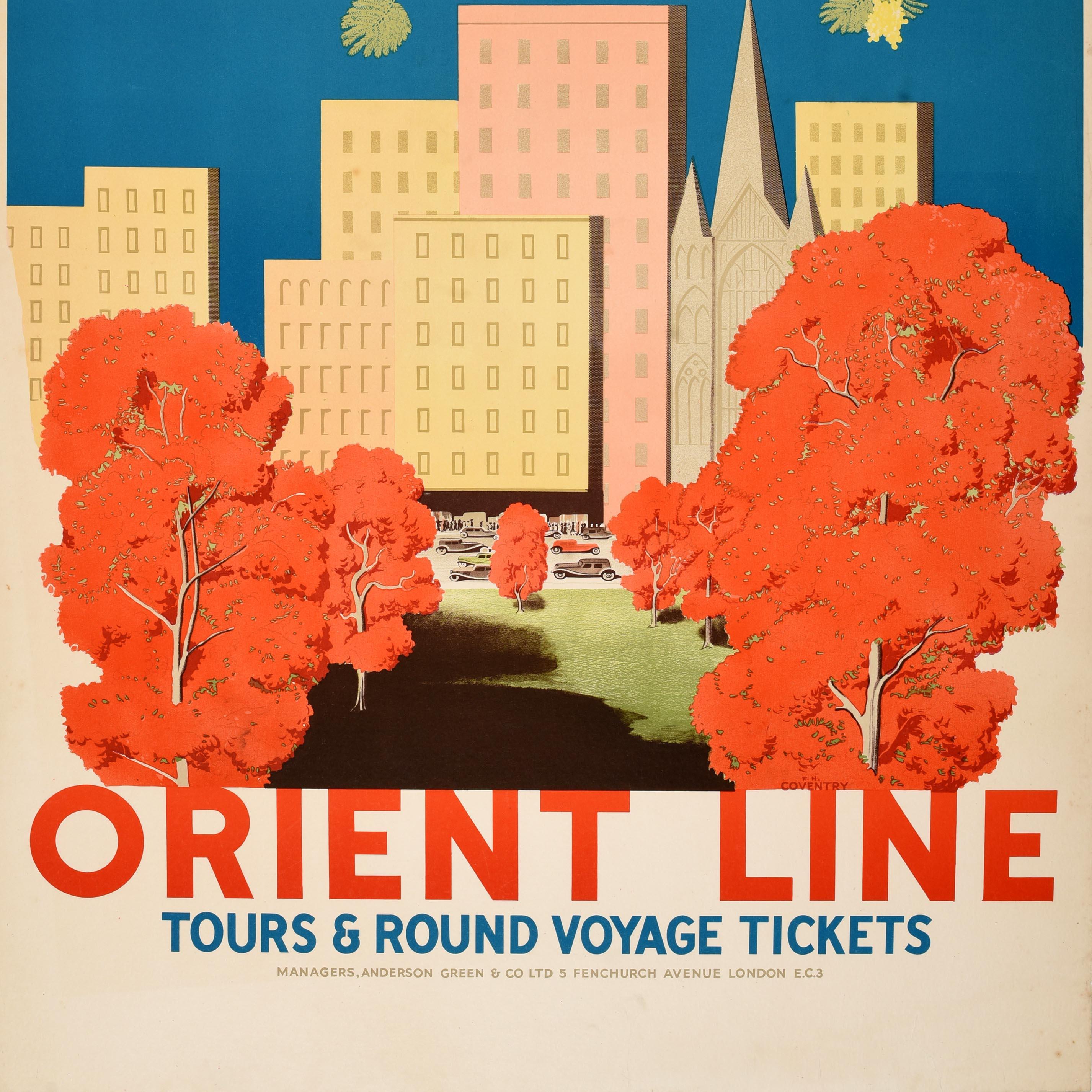 British Original Vintage Cruise Travel Poster Orient Line Australia Art Deco Summer For Sale
