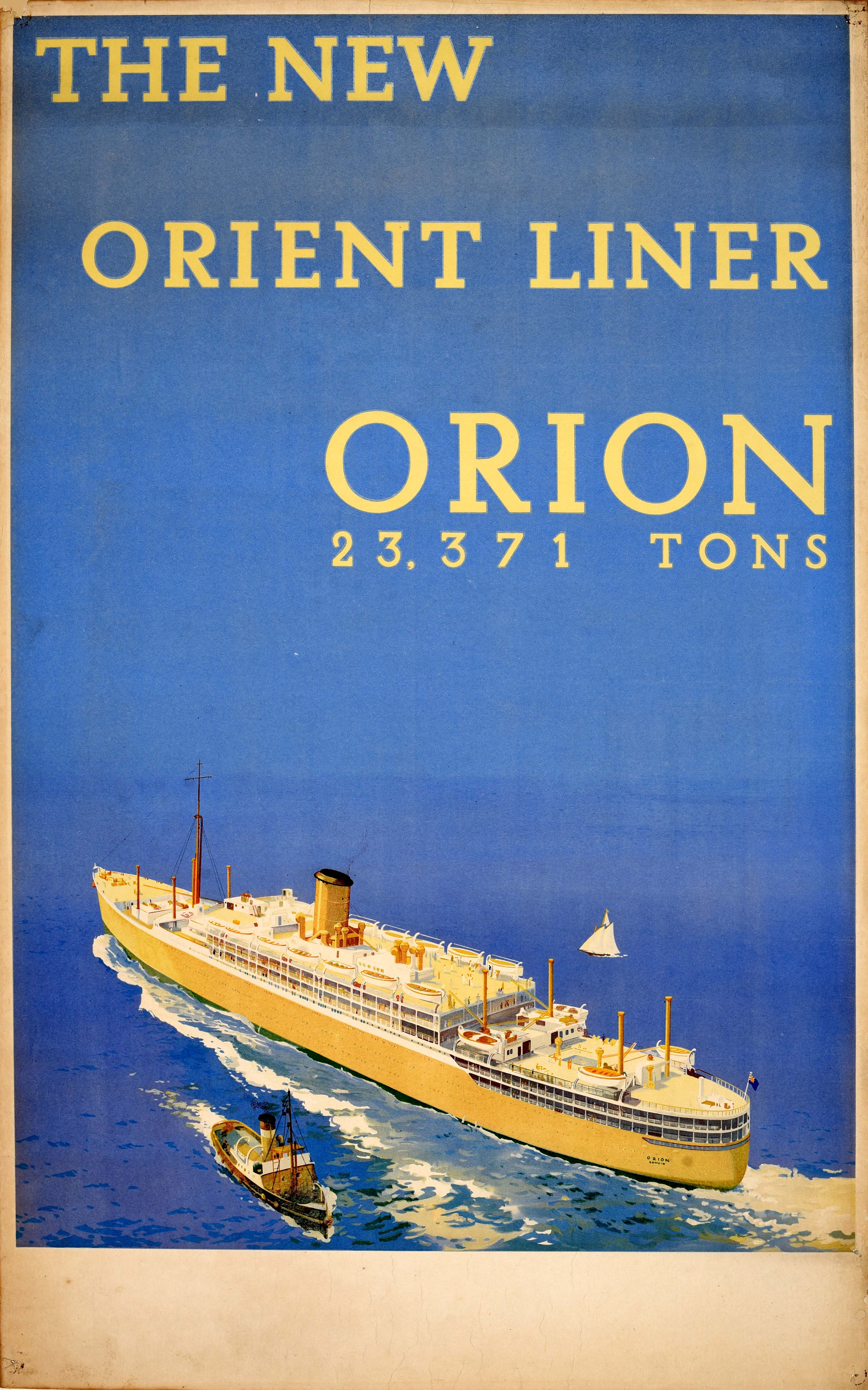 Original Vintage Cruise Travel Poster Orient Steam Navigation Line RMS Orion