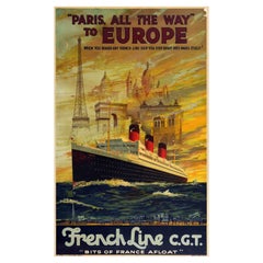 Original-Vintage-Reiseplakat „Pariser All The Way To Europe“, Französische Linie