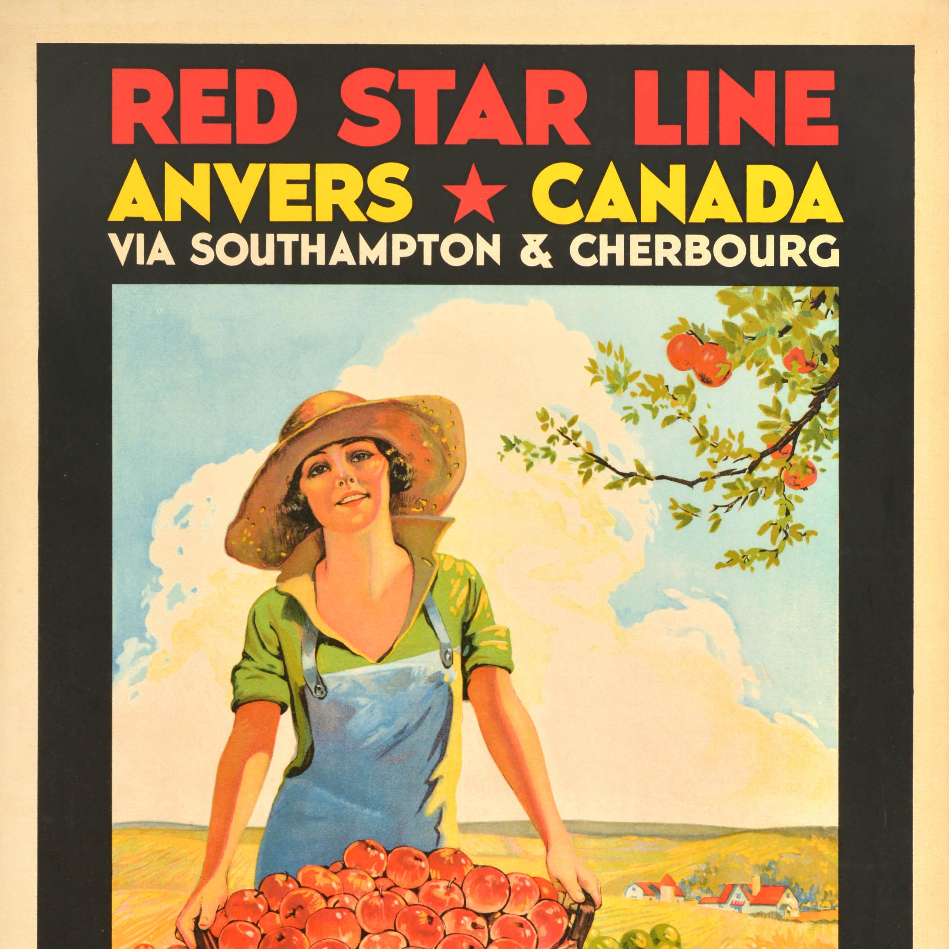 Belga Poster da crociera originale d'epoca Red Star Line Anvers Antwerp Canada in vendita