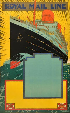 Poster originale d'epoca per crociere Royal Mail Line Art Deco Kenneth Shoesmith