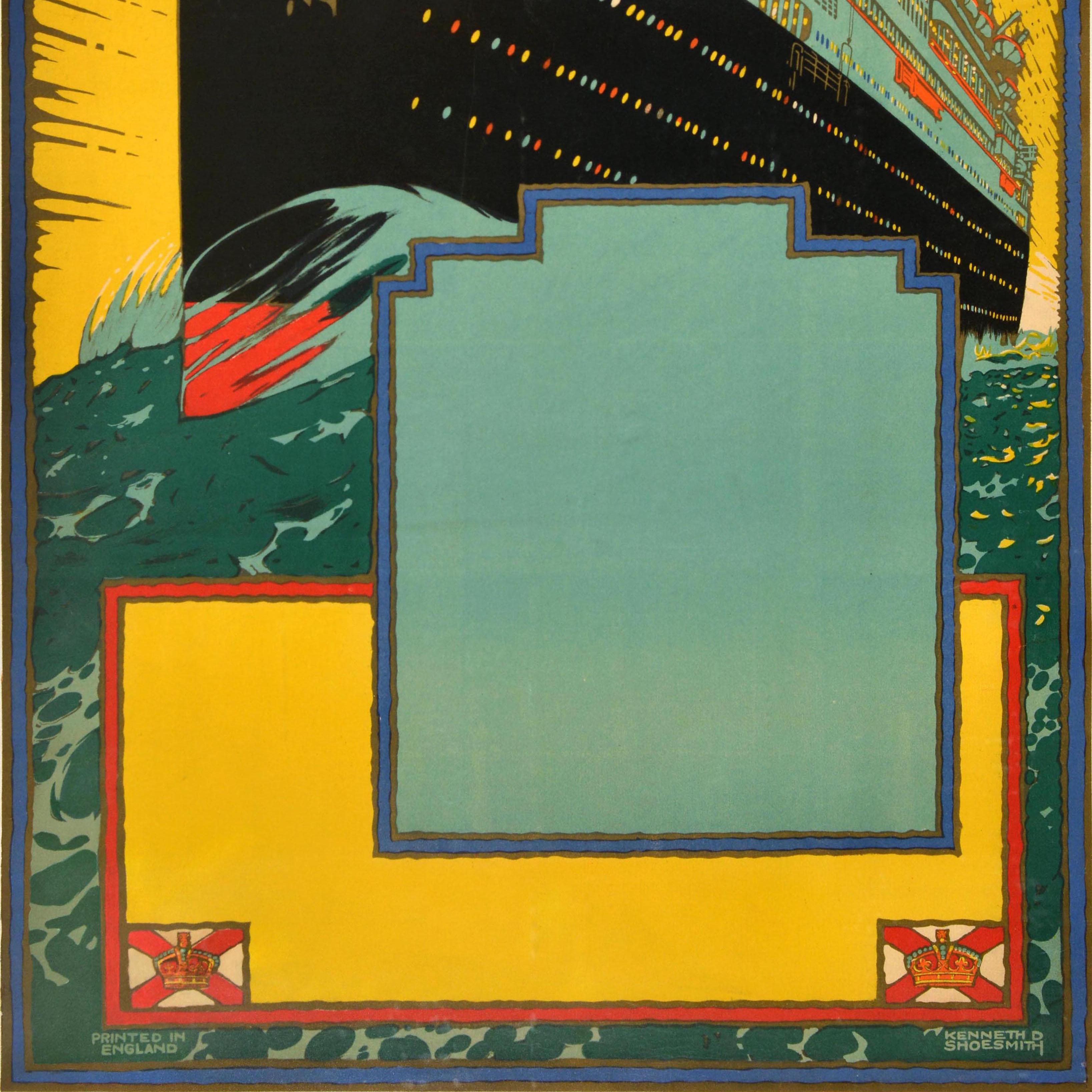 Britannique Affiche originale de voyage de croisière Royal Mail Line Art Déco Kenneth Shoesmith en vente
