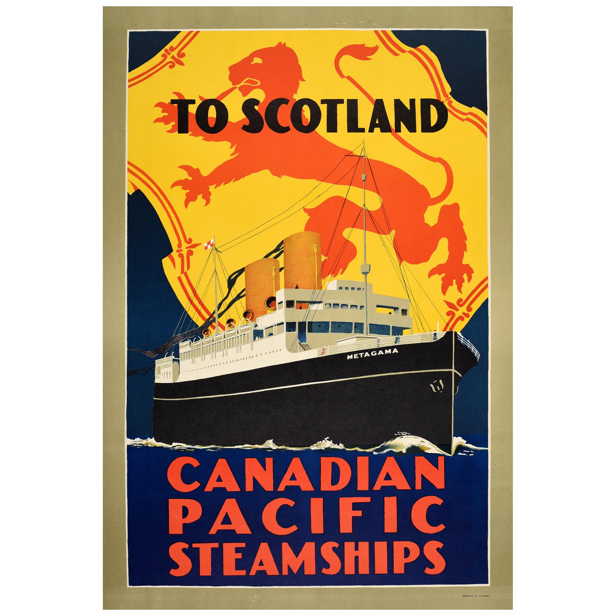 Original Vintage Cruise Travel Poster Scotland Canadian Pacific Steamships Lion
