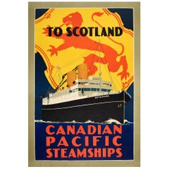 Original Vintage Cruise Travel Poster Scotland Canadian Pacific Steamships Lion