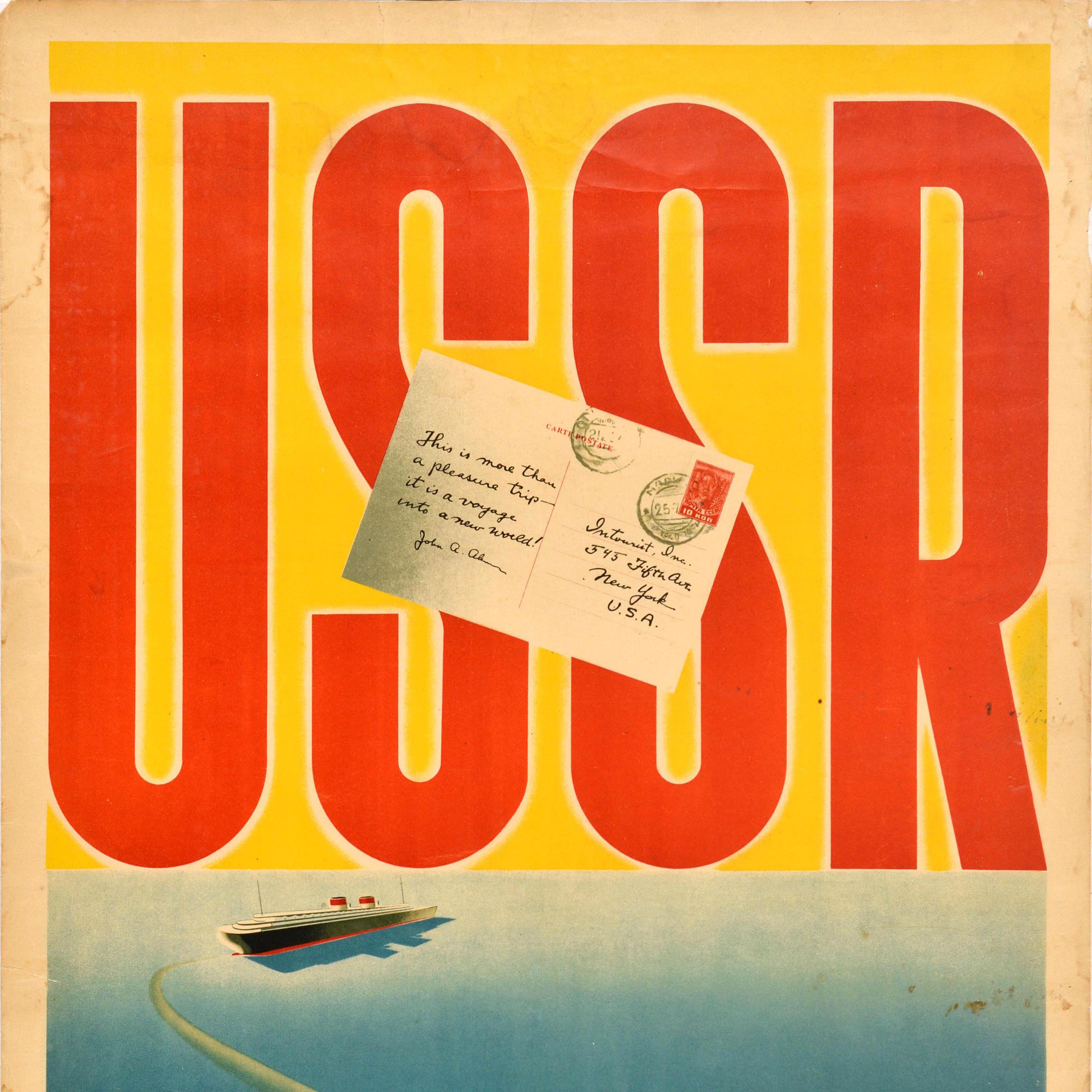 Original Vintage Cartel de viaje en crucero URSS Viaje a un nuevo mundo Intourist Ruso en venta