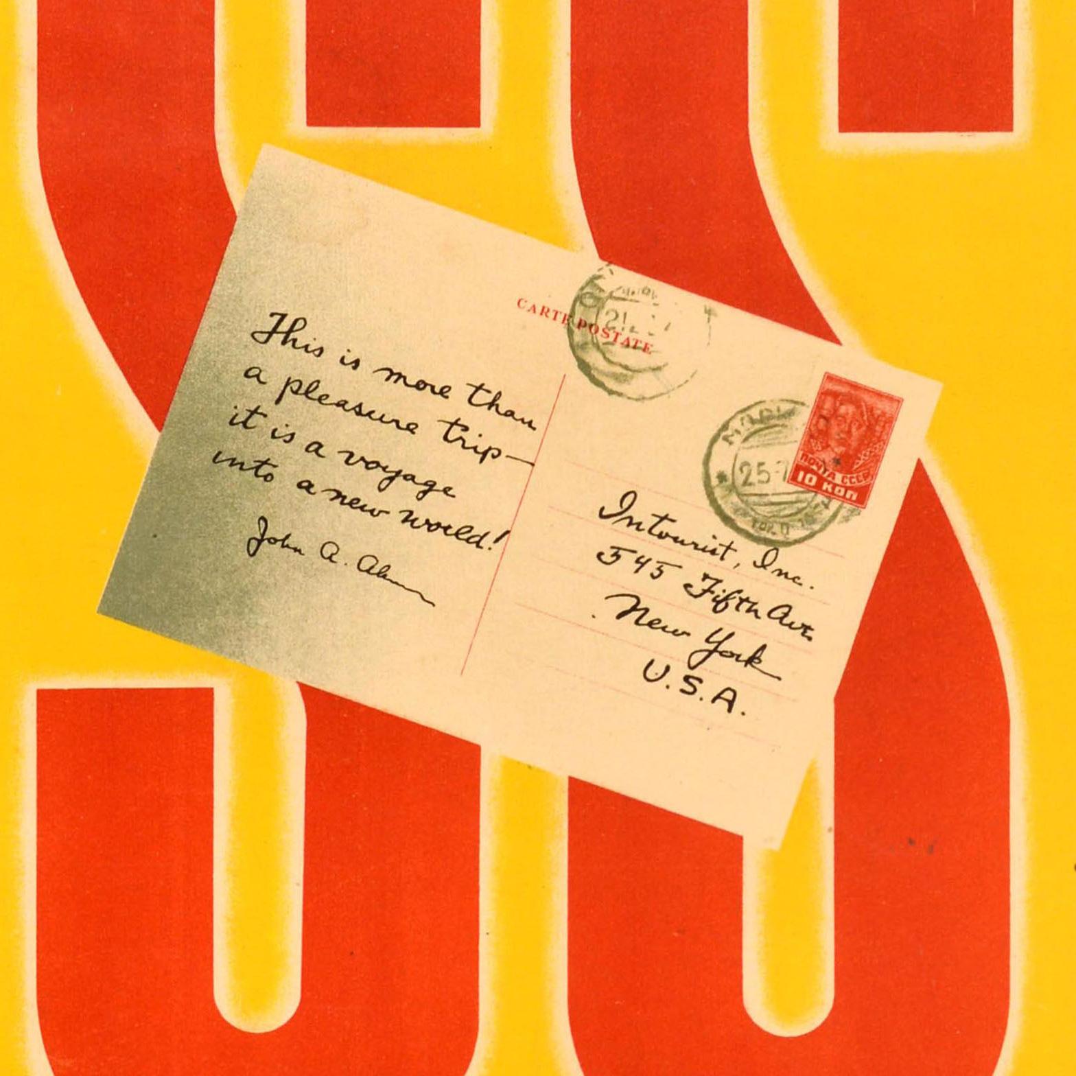 Original Vintage Cartel de viaje en crucero URSS Viaje a un nuevo mundo Intourist mediados del siglo XX en venta