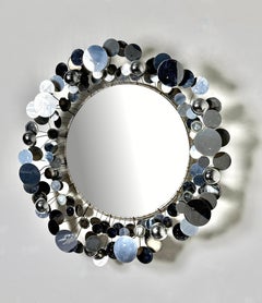 Original Vintage Curtis Jere Chrome Raindrops Round Mirror Wall Sculpture 1970s