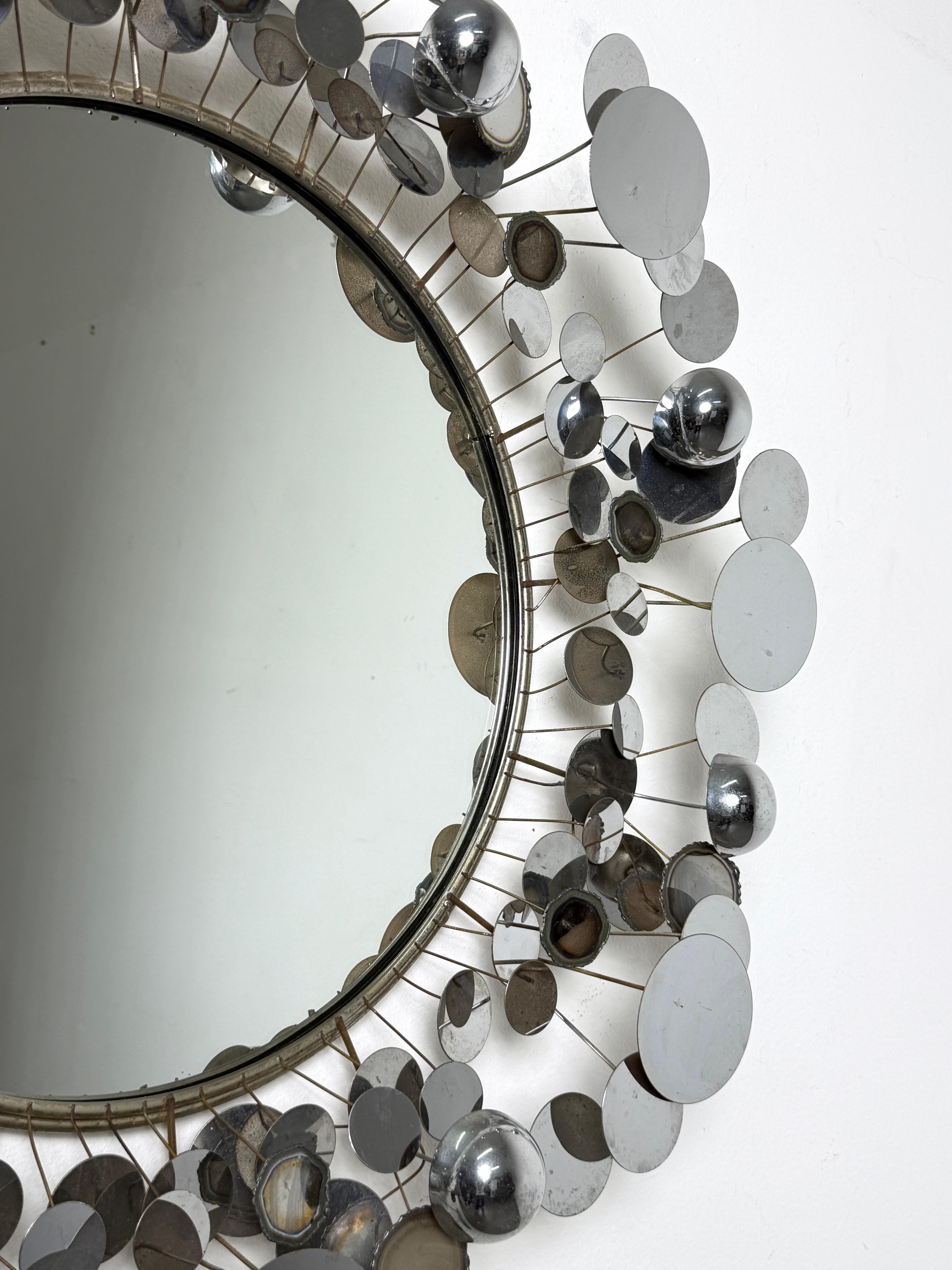 Original Vintage Curtis Jere Chrom Regentropfen Runde Spiegel Wandskulptur 1970er Jahre im Zustand „Gut“ im Angebot in Troy, MI