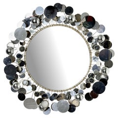 Original Vintage Curtis Jere Chrome Raindrops Round Mirror Wall Sculpture 1970s