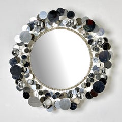 Original Vintage Curtis Jere Chrome Raindrops Round Mirror Wall Sculpture 1970s