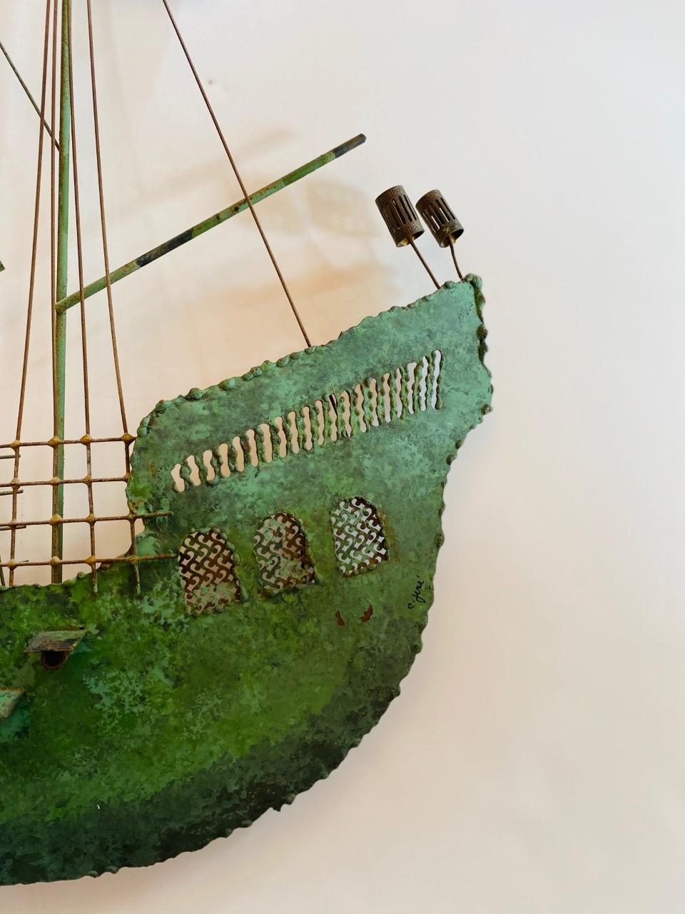Original Vintage Curtis Jere Ship Boat Wall Sculpture In Good Condition For Sale In San Diego, CA