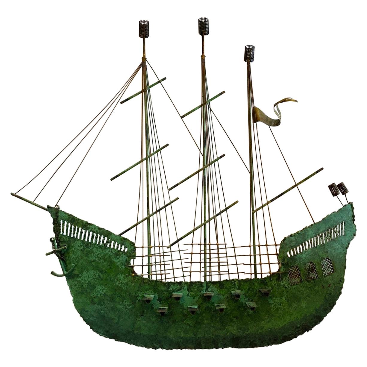 Original Vintage Curtis Jere Ship Boat Wall Sculpture For Sale