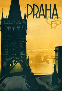 Original Vintage Czech Travel Poster Praha Prague CSR Czechoslovakia Art Deco