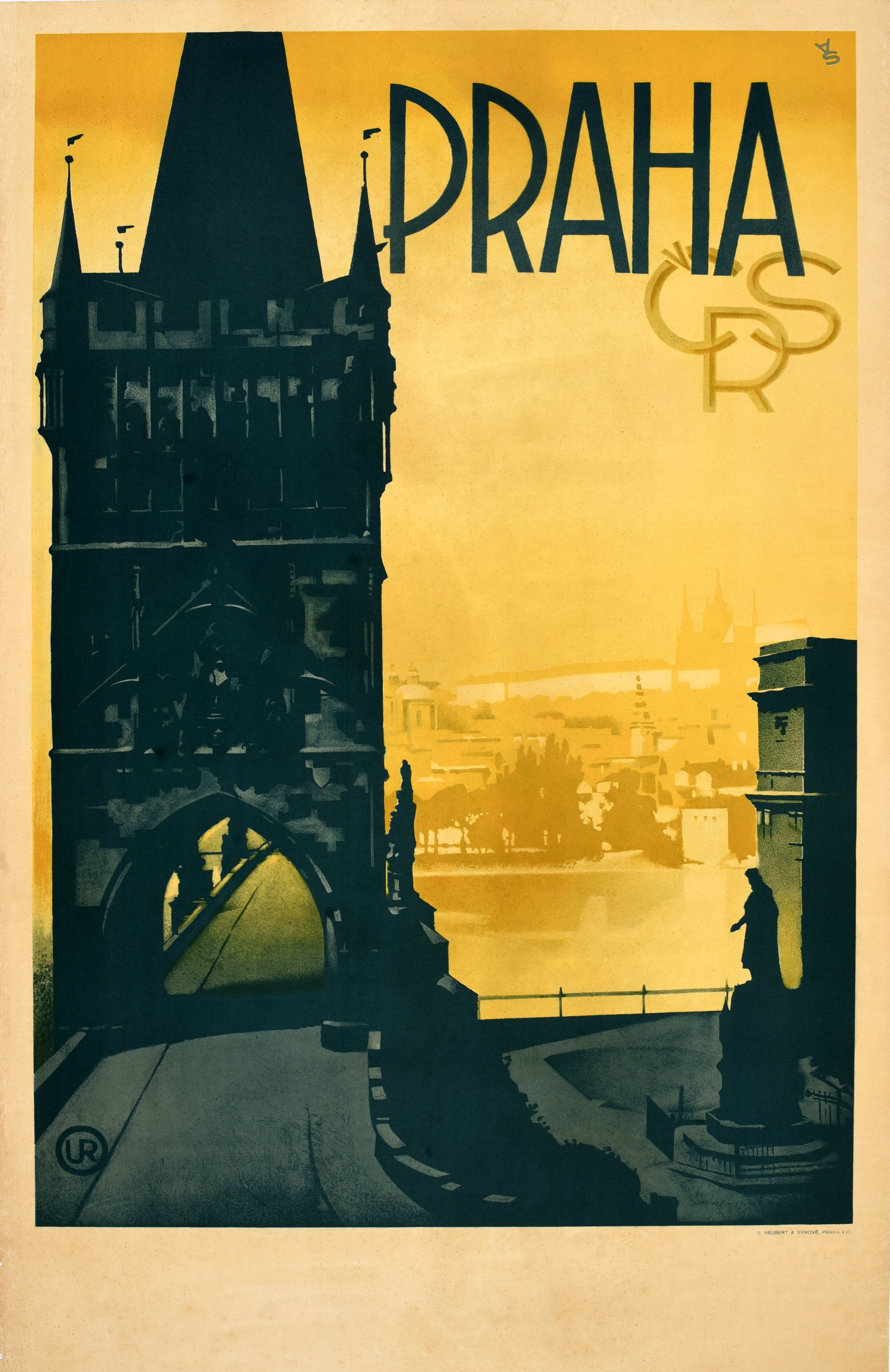 Original Vintage Czech Travel Poster Praha Prague CSR Czechoslovakia Art Deco