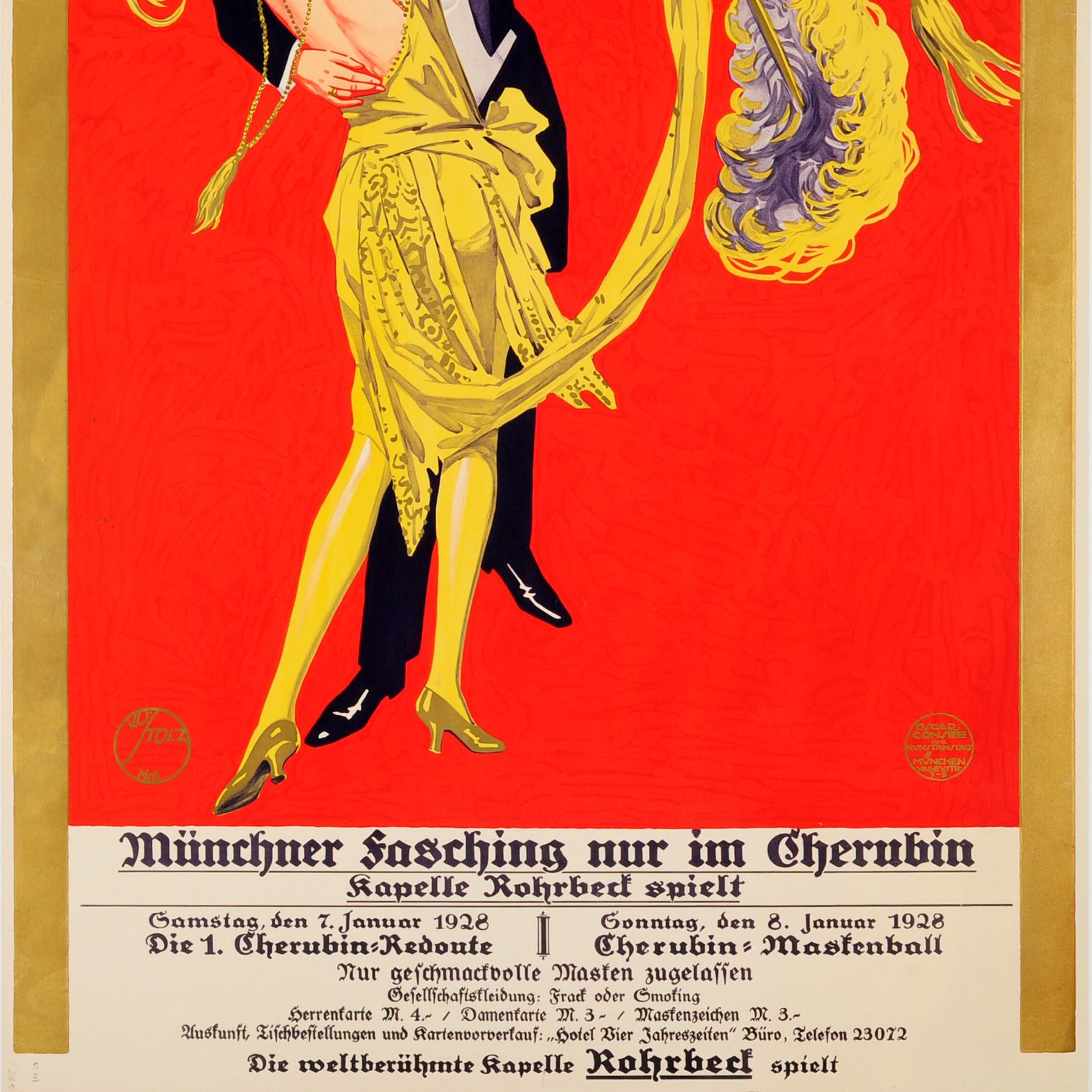 Original-Vintage-Tänzerplakat für das Münchner Fasching-Herbst im Cherubin-Gebäude im Zustand „Gut“ im Angebot in London, GB