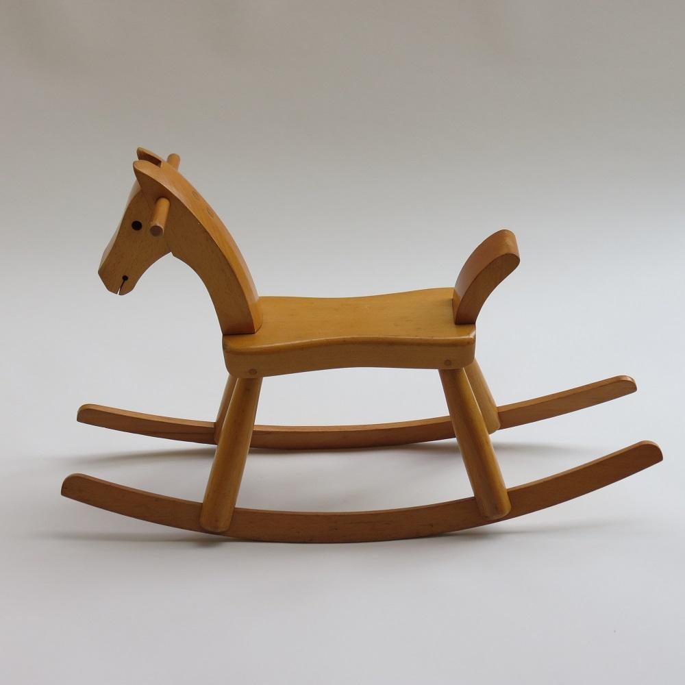 Machine-Made Original Vintage Danish Midcentury Kay Bojesen Wooden Rocking Horse, 1960s