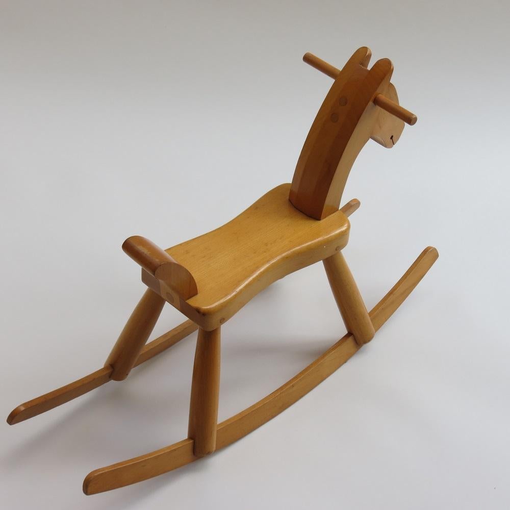 Machine-Made Original Vintage Danish Midcentury Kay Bojesen Wooden Rocking Horse, 1960s