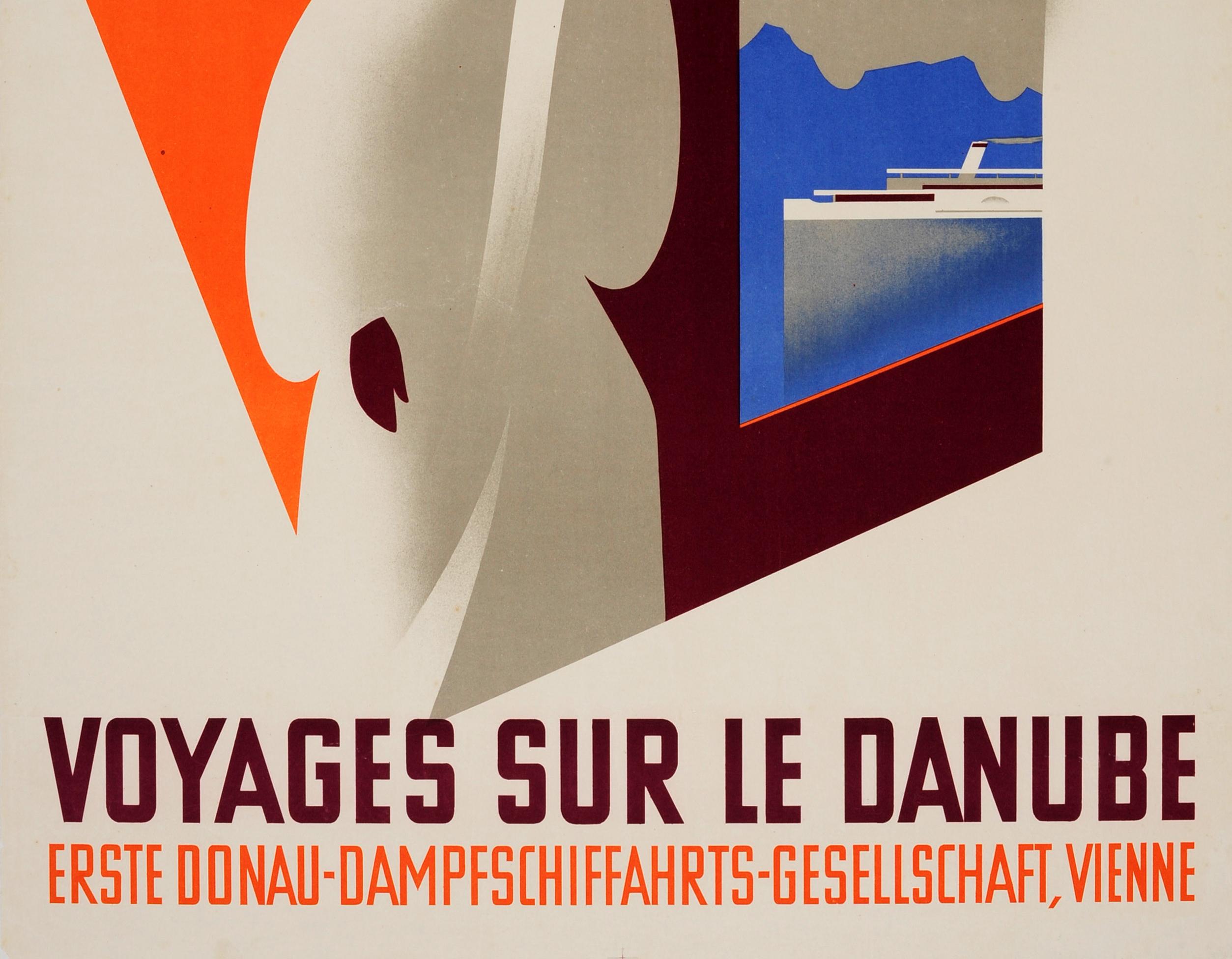 Original Vintage Danube River Cruise Ship Travel Poster - Voyages Sur Le Danube In Good Condition In London, GB