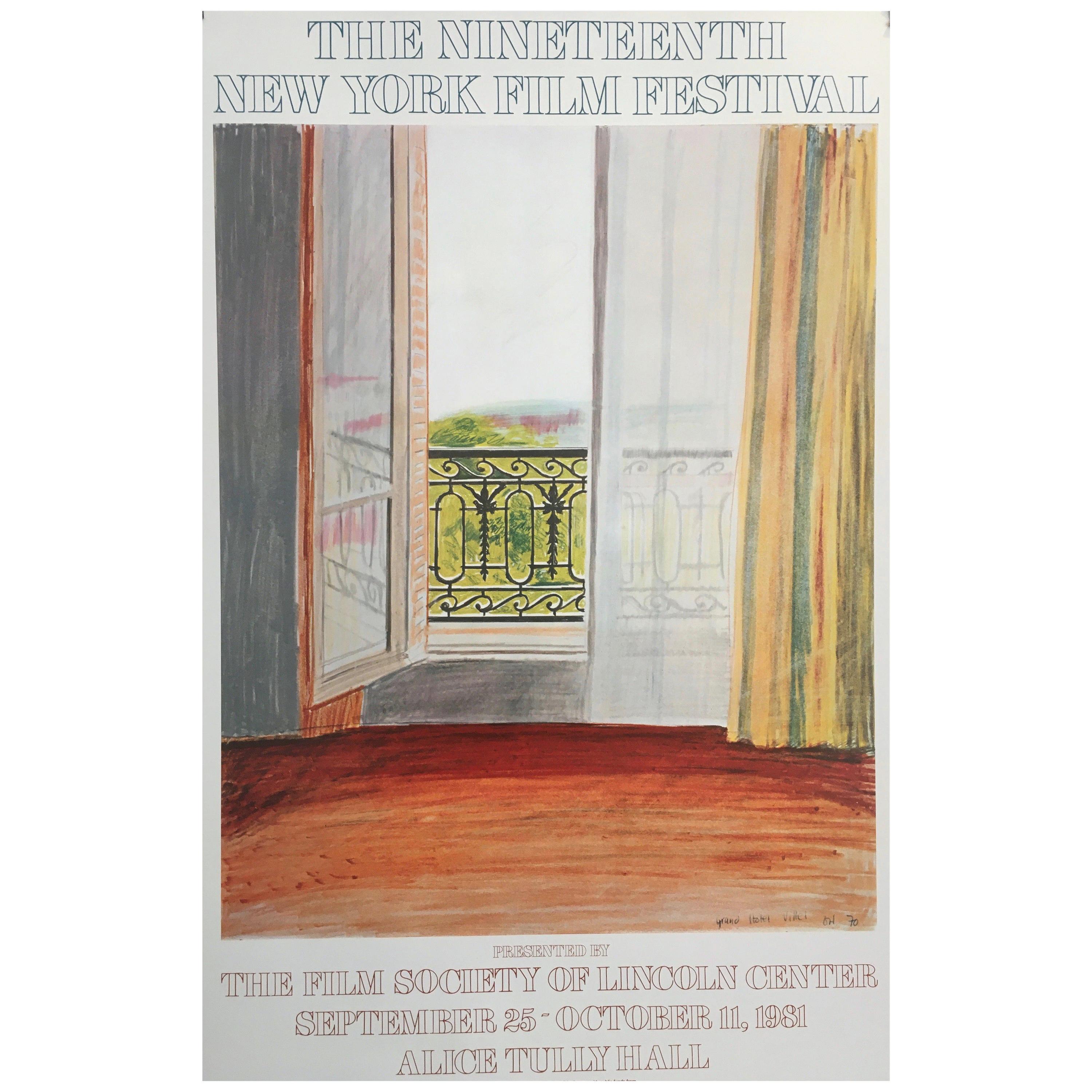 Original Vintage David Hockney Exhibition Poster 'New York Film Festival', 1981