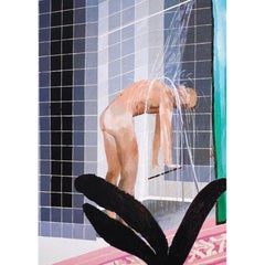 SALE Original Vintage David Hockney Man Shower Beverly Hills Exhibition Poster