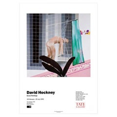 Original Vintage David Hockney Hombre en la ducha Cartel de exposición de Beverly Hills