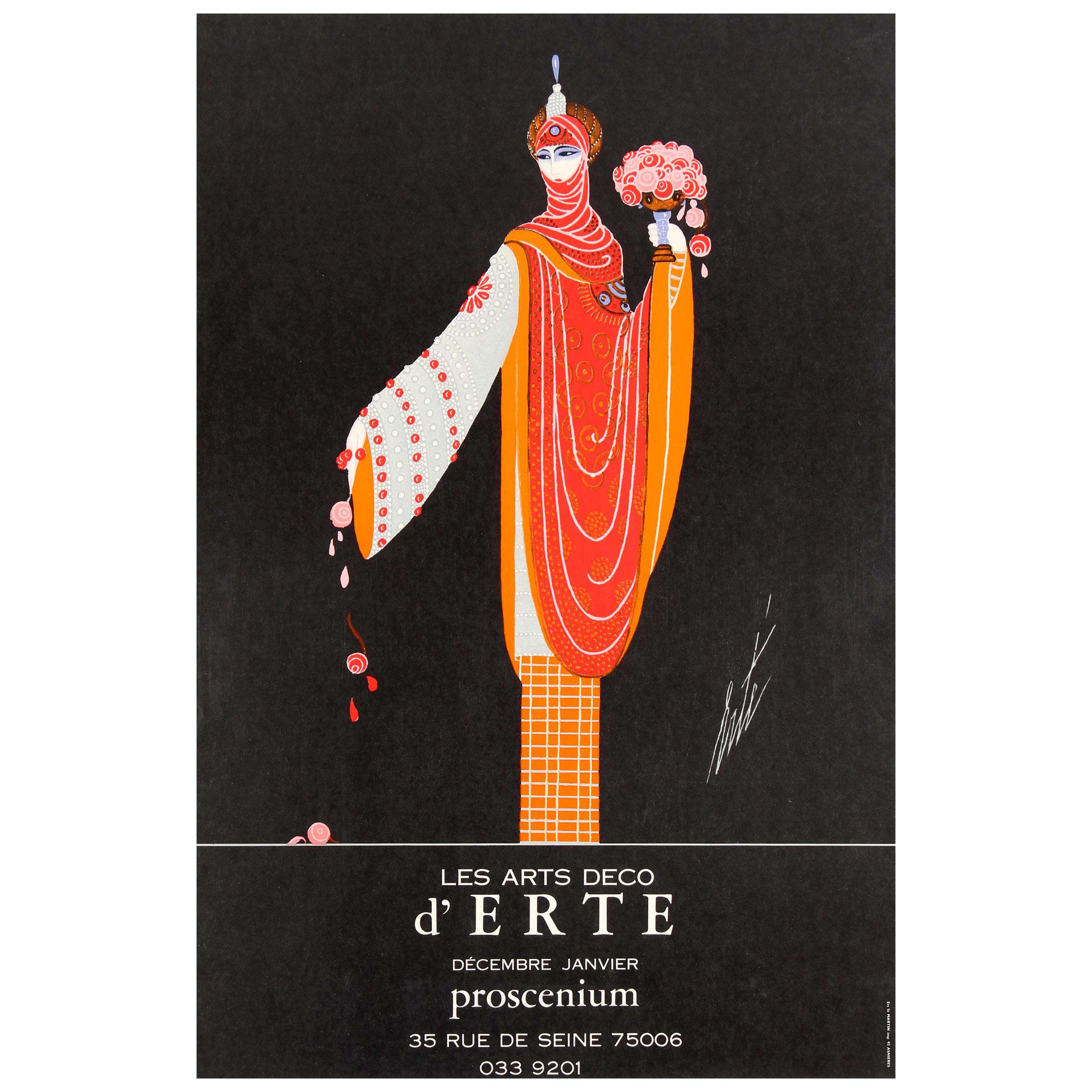 Original Vintage Decorative Art Deco Style Poster for Erte Exhibition Proscenium