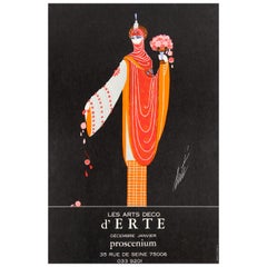 Original Vintage Decorative Art Deco Style Poster for Erte Exhibition Proscenium