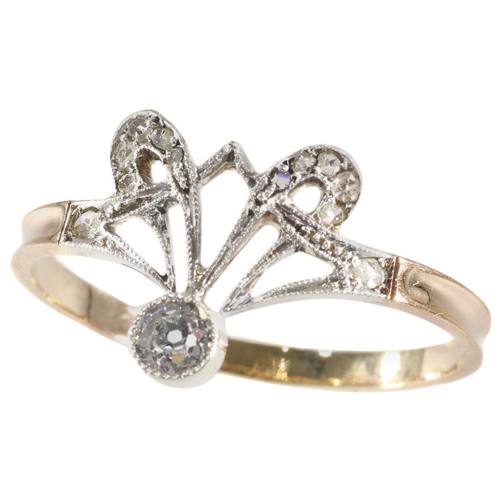 Original Vintage Diamond Art Nouveau Engagement Ring, 1900s