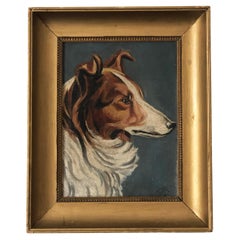 Original Vintage Dog Portrait Oil Painting, circa 1914