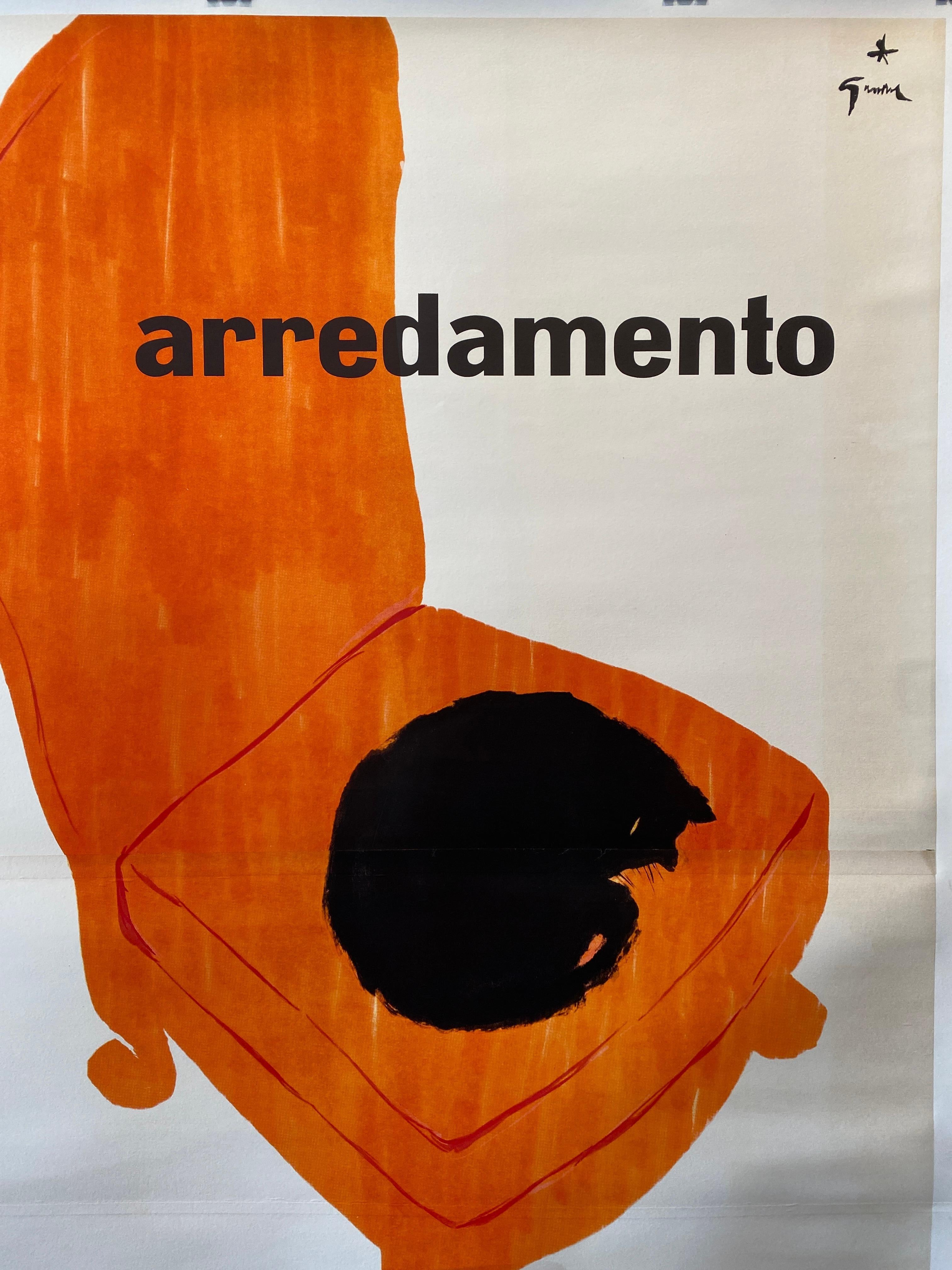 Originales Original-Vintage-Doppelblattplakat „Bemberg Arredamento Cat“ von Rene Gruau im Angebot 3