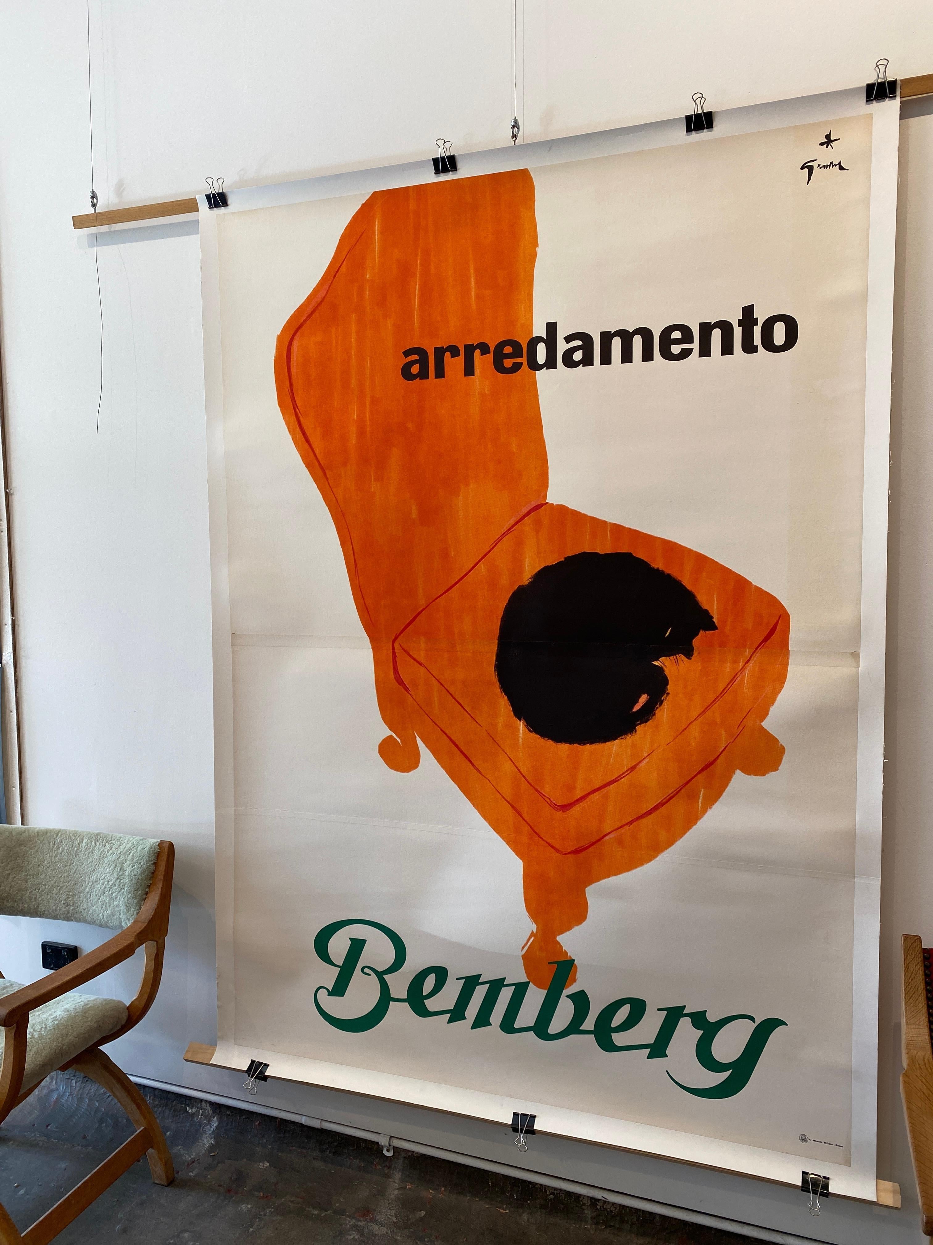 Originales Original-Vintage-Doppelblattplakat „Bemberg Arredamento Cat“ von Rene Gruau (Mitte des 20. Jahrhunderts) im Angebot