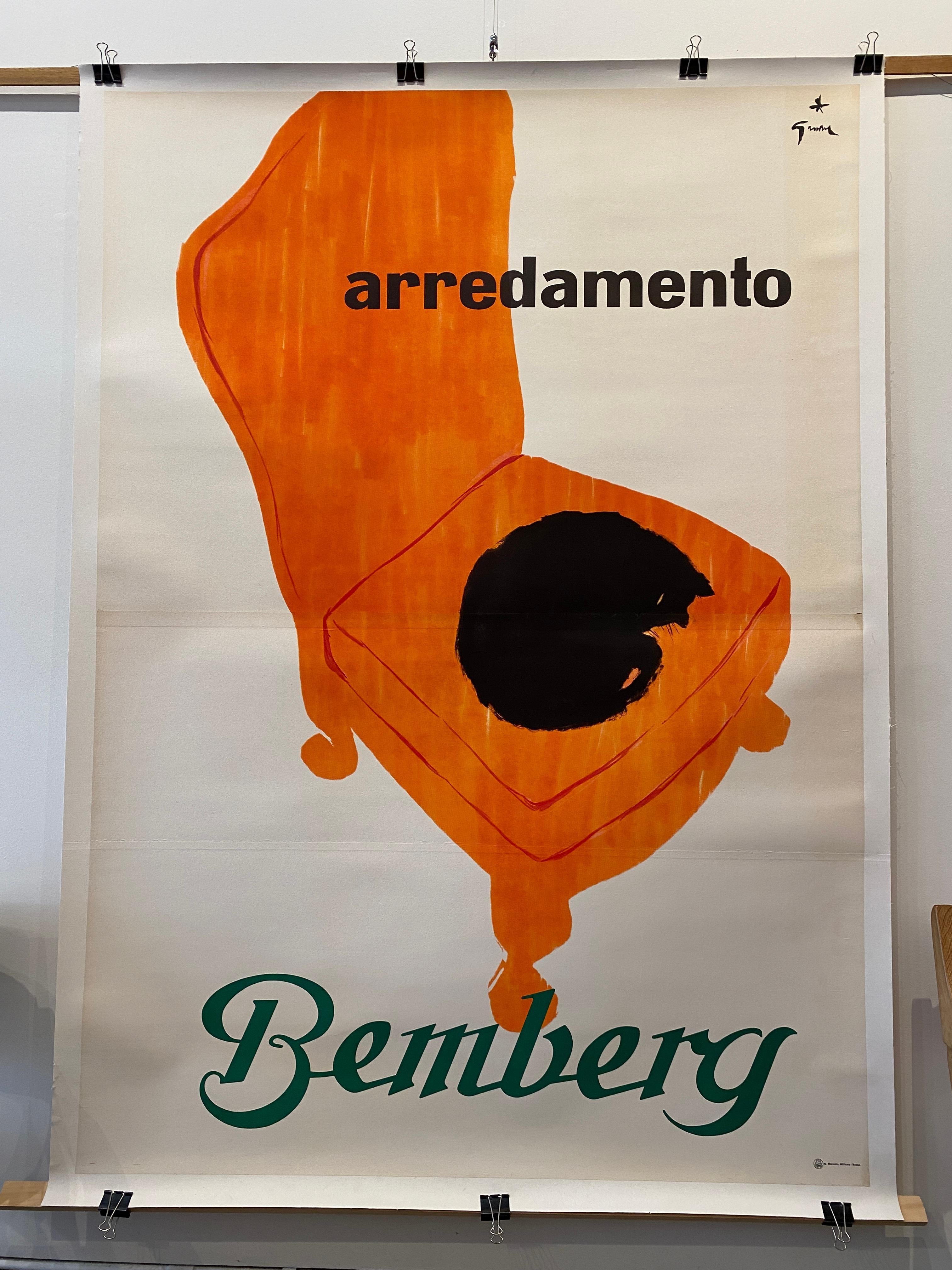Originales Original-Vintage-Doppelblattplakat „Bemberg Arredamento Cat“ von Rene Gruau (Papier) im Angebot