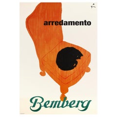 Original Vintage Double Sheet Poster, 'Bemberg Arredamento Cat' by Rene Gruau