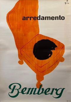 Poster originale d'epoca a doppio foglio, 'Bemberg Arredamento Cat' di Rene Gruau
