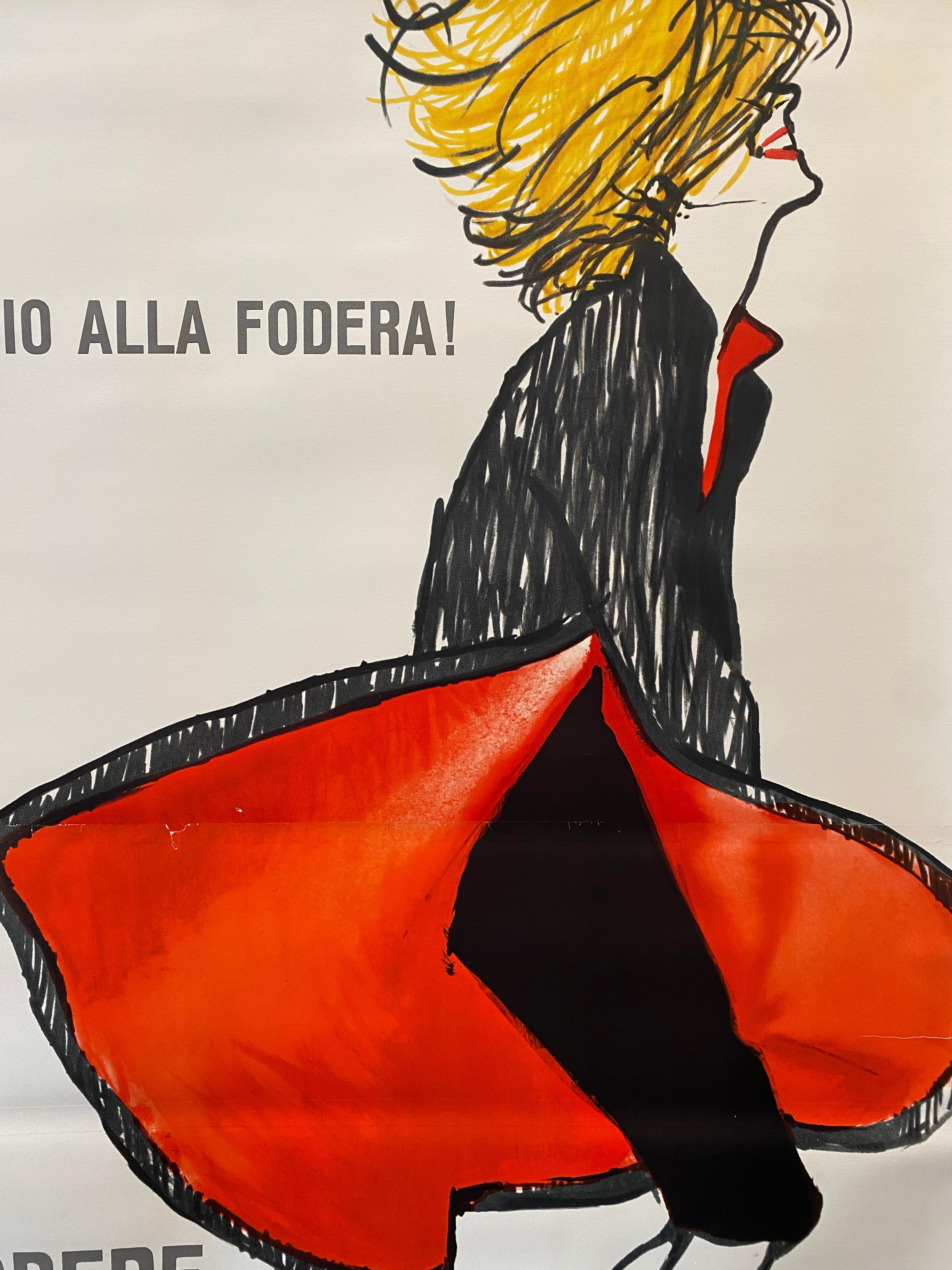 Original-Vintage-Doppelblattplakat „Occhio Alla Fodera“ von Rene Gruau, „Occhio Alla Fodera“ (Moderne der Mitte des Jahrhunderts) im Angebot