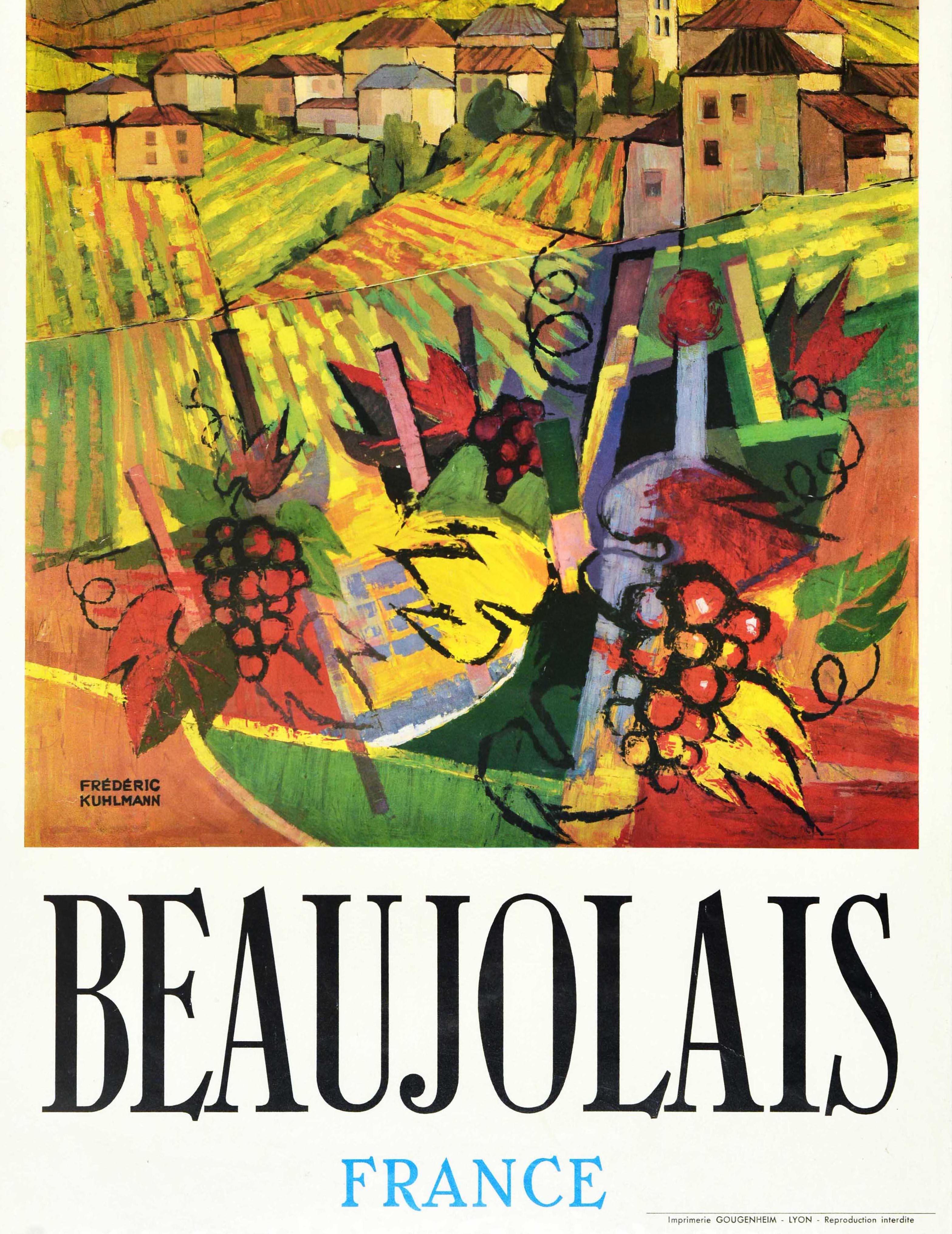 Original Vintage Drink Advertising Poster Beaujolais France Wine Rhone AOC In Good Condition For Sale In London, GB
