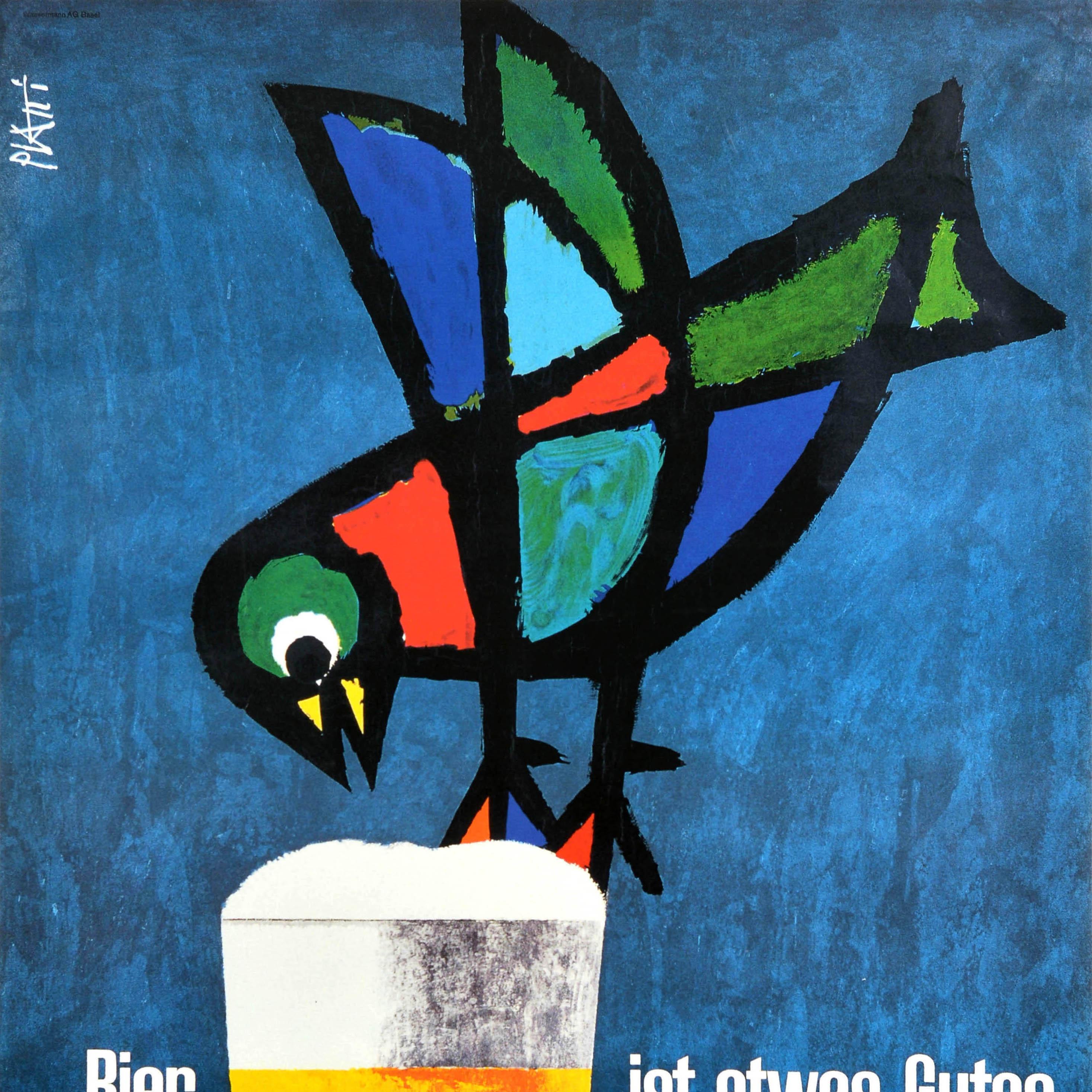 Swiss Original Vintage Drink Advertising Poster Beer Is A Good Thing Bird Piatti Bier