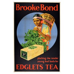 Original Antique Drink Advertising Poster Brooke Bond Edglets Tea Picker Design