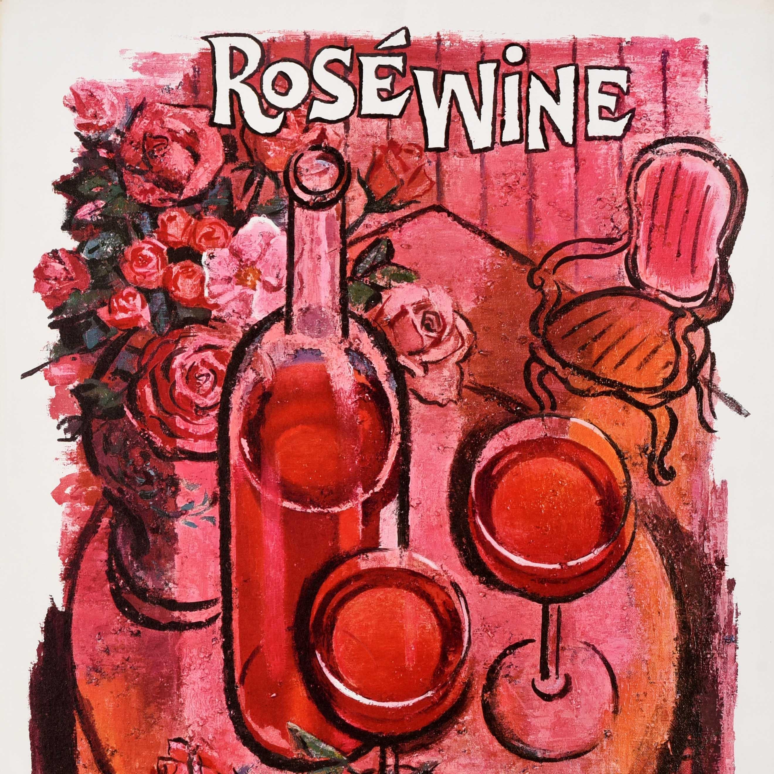 Américain Affiche publicitaire originale de boisson vintage Californie Rose Wine Land Of America en vente
